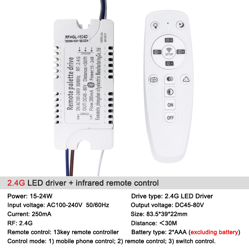 2.4G WIFI Safety Plastic Driver 15-24W Bluetooth Connection Lighting Power Transformer AC100-240VLED Ceiling Light Fixture