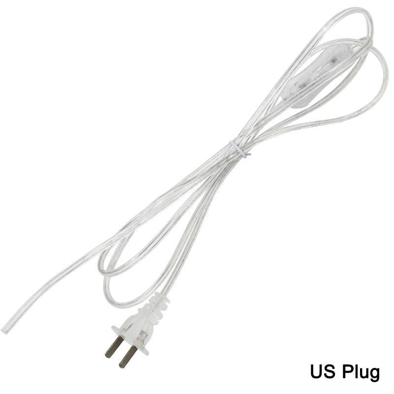 0.75mm 2 line Cable 1.8m On Off Power Cord For LED Lamp with Button switch EU/US Plug Light Switching Transparent