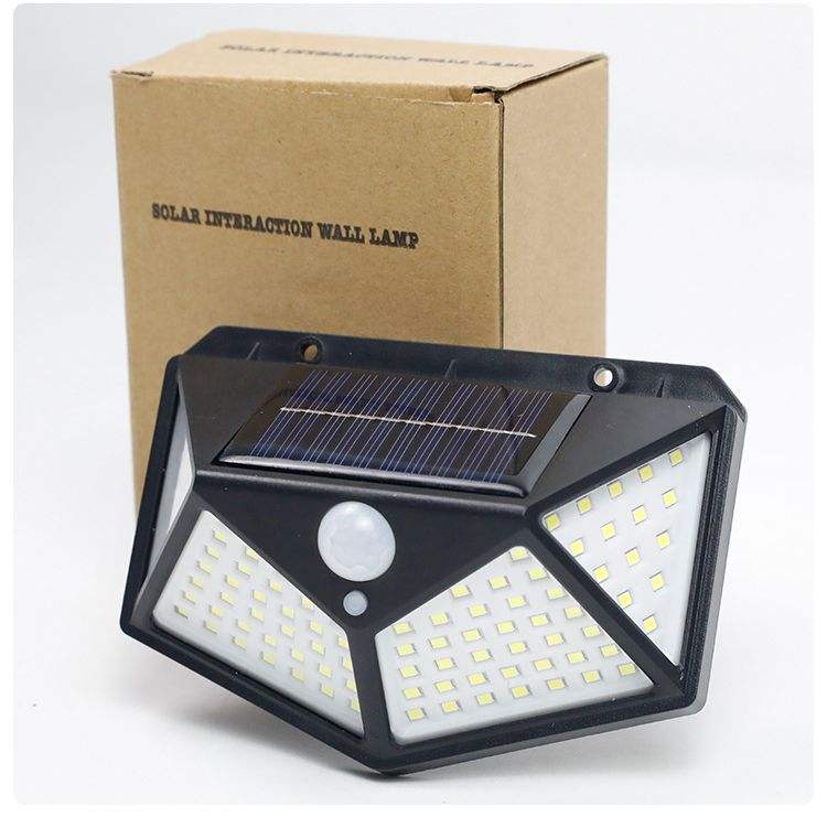 100LED solar wall lamp courtyard four side light-emitting solar lamp human body induction waterproof outdoor lamp
