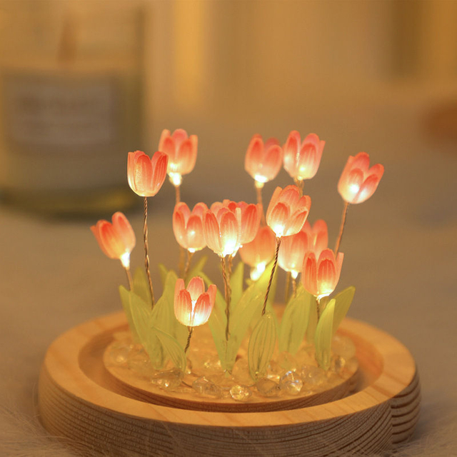 Handmade Tulip Night Light Heat Shrinkable Film DIY Material Artificial Flower Tulip Night Light Home Decor Gift for Gitlfriend