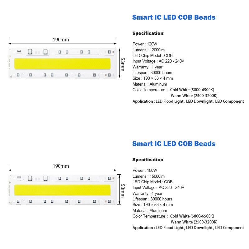 LED COB Light chip 30W 50W 70W 100W 150W LED Bulb Chip 220V Input Smart IC LED Driver for DIY LED Floodlight