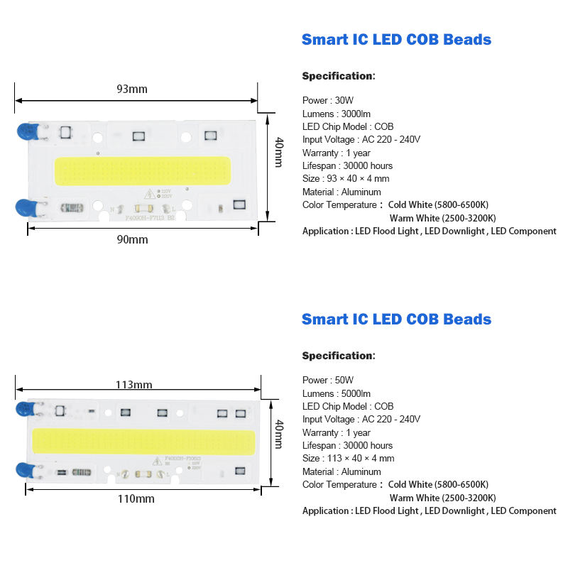 LED COB Light chip 30W 50W 70W 100W 150W LED Bulb Chip 220V Input Smart IC LED Driver for DIY LED Floodlight